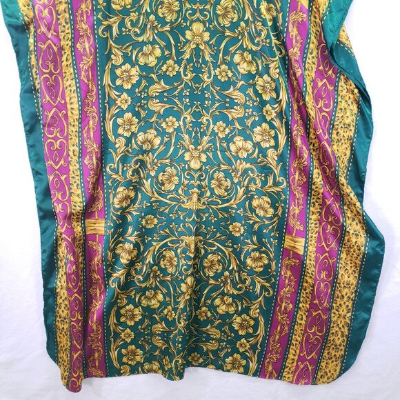 Winlar Multicolor Colorful Bold Boho Satin Floral Moo Moo Kaftan Maxi Dress - Picture 10 of 10